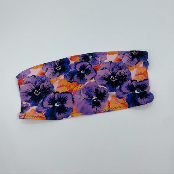 Purple & neon orange floral high waist swimsuit set - Picture 2 of 5